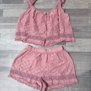 Shabby Chic Mauve Lace Trim Pajama Set